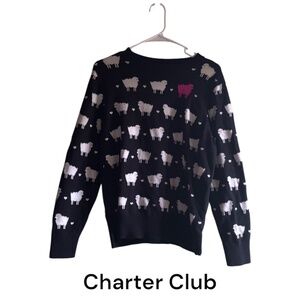 Charter Club Black Sweater with Sheep Pattern